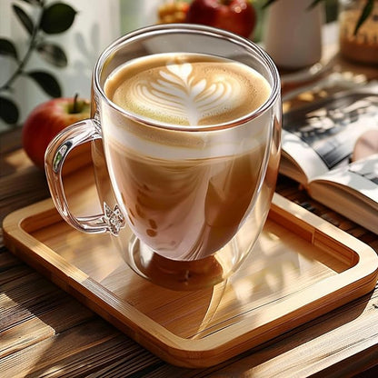 Set of 2 Double Walled Glass Coffee Mugs 16 Ounces Insulated Layer Coffee Cups with Handle Borosilicate Glass Espresso Cup for Hot Beverage,Cappuccino,Tea,Latte,Wine,Microwave Safe