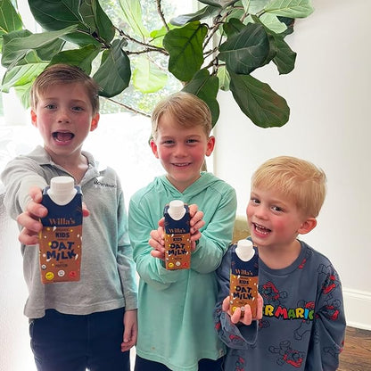 Willa's Organic Kid's Chocolate Oat Milk with 8g Protein & 240g Calcium, Plant-Based Milk for Kids, Dairy-Free, Low Sugar, 2g Fiber– 8.25 oz, 16 Pack