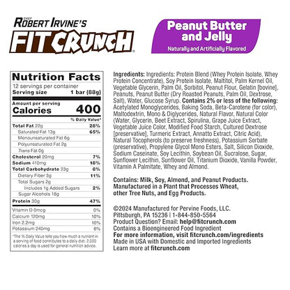 FITCRUNCH Full Size Protein Bars, 6-Layer Baked Bar, 2g of Sugar, Gluten Free & Soft Cake Core (12 Bars, Peanut Butter and Jelly)
