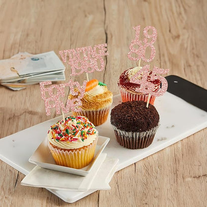 Gyufise 24Pcs 45th Birthday Cupcake Toppers Glitter Cheers to 45 Fabulous Forty Five Vintage 1980 Cupcake Picks 45th Birthday Wedding Anniversary Party Cake Decorations Supplies Rose Gold