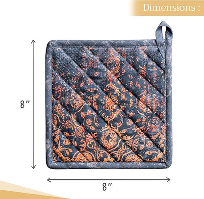Maison d' Hermine Pot Holders Set 100% Cotton Heat Resistant Potholders 8" x 8" Hot Pads with Loop BBQ, Cooking, Baking, Grilling, Kitchen, Handling Hot Pans (Pack of 2, Imperfection)