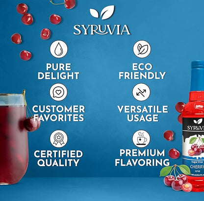 Syruvia Sugar-Free Cherry Syrup, Flavored Syrup for Drinks, Cocktails, Lemonades, Iced Teas, and Desserts – 25.4 fl oz, With Pump