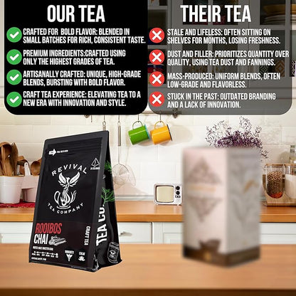 Revival Tea Company Rooibos Chai Tea - Rooibos Red Tea Blend with Fresh Spiced Chai Flavor - Caffeine Free - Loose Leaf 8 Ounces