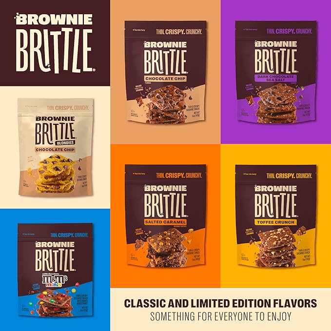Brownie Brittle – M&M’S Minis Blondie Thin and Crispy Sweet Snacks (Pack of 6, 4 oz), Rich Gourmet Brownie Bites Dessert
