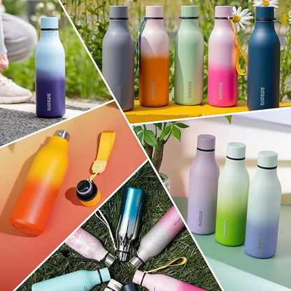 BJPKPK Insulated Water Bottles, 18 oz Stainless Steel Metal Water Bottle with Strap, BPA Free Leak Proof Thermos, Mugs, Flasks, Reusable Water Bottle for Sports & Travel, Sky
