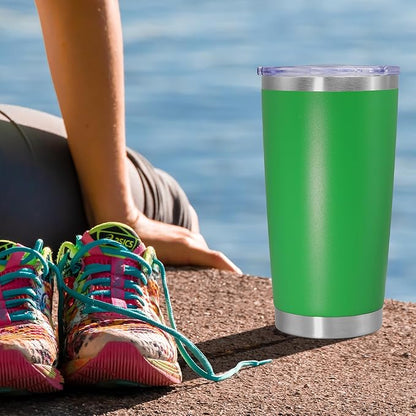 20 oz Tumbler Coffee Tavel Tumblers Bulk with Lid Stainless Steel Double Wall Vacuum Insulated Mug Powder Coated Cups fit Car Cupholder for Hot and Cold - Green, 1Pack