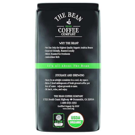 The Bean Organic Coffee Company Water Processed DECAF Peppermint Mocha, Medium Roast, Ground Coffee, 16-Ounce Bag, Café Molido Tostado Orgánico descafeinado
