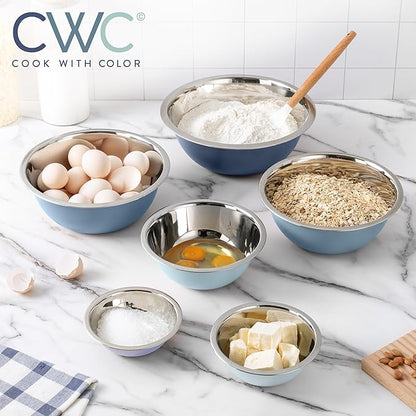 COOK WITH COLOR Stainless Steel Mixing Bowls Set - Nesting Bowls, 6 Pieces, Blue