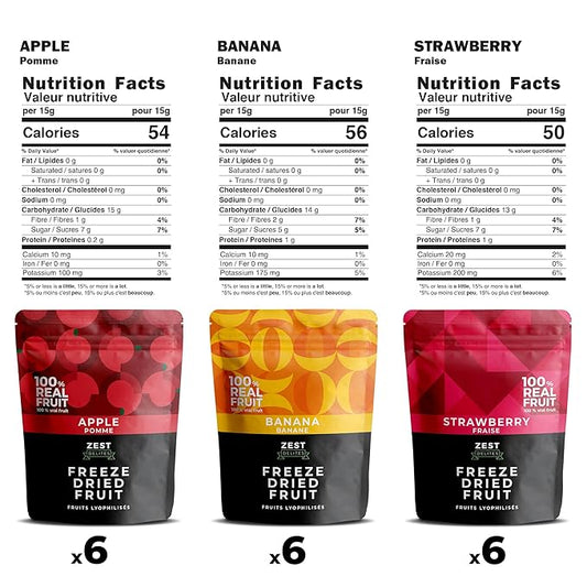 Zest Delites Freeze Dried Fruit Bulk Pack (9.54 Oz), Freeze Dried Strawberries, Bananas, Apple Chips, Healthy Dehydrated Fruit Crisps Variety Pack, No Sugar Added, No Additives, 0.53 Oz x 18 Packs