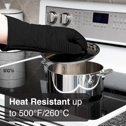 All-Clad Silicone Oven Mitts: Heat Resistant up to 500 Degrees - 100% Cotton & Silicone, 14"x7" Oven Mitt for Kitchen and Barbecue, 2-Pack, Black