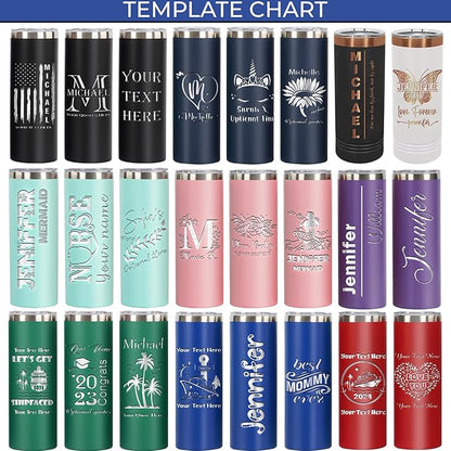 Personalized 20oz Skinny Tumbler: Engraved, Stainless Steel, Insulated, Leak-Proof Lid & Straw, Hot/Cold for Hours, Ideal for Coffee, Water, Wine, Gift for Birthdays, Weddings, Christmas, (25 designs)