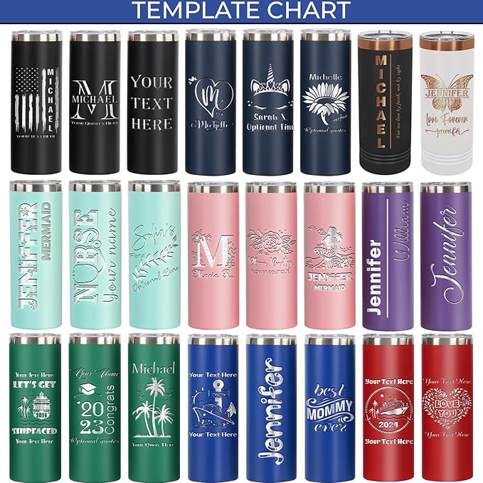 Personalized Skinny Tumbler 20oz with Slider Lid and Staw by iProductsUS - Personalized Laser Engraved Stainless Steel Custom Vacation Mug, 10 colors and 25 Designs, (Royal Blue)