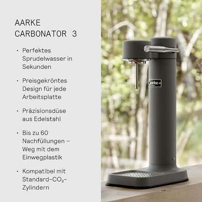 Aarke Carbonator lll, Sparkling & Carbonation Water Machine, Stainless Steel with PET BPA-Free Reusable Bottle Volume 1L/34 fl oz (Matte Grey)