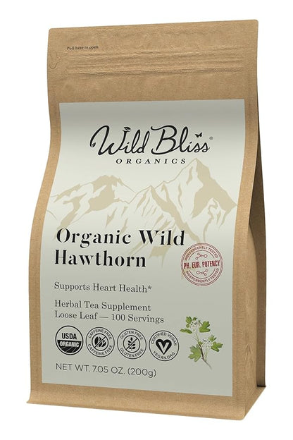 Organic Hawthorn Tea - Caffeine Free Loose Leaf and Flower Herbal Tea - Pharmacopoeia Potency - 100 Servings