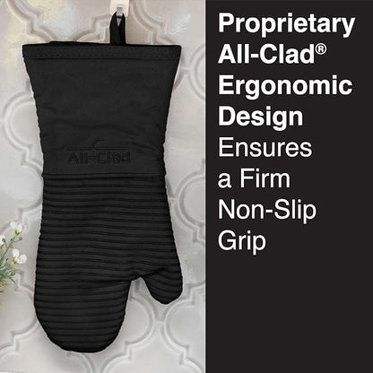All-Clad Silicone Oven Mitts: Heat Resistant up to 500 Degrees - 100% Cotton & Silicone, 14"x7" Oven Mitt for Kitchen and Barbecue, 2-Pack, Black