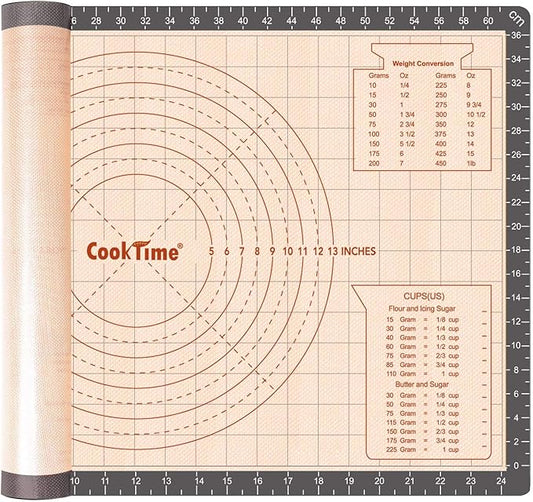 Silicone Pastry Baking Mat Non Stick-Large Rolling Dough with Measurements-Non Slip Pizza,Fondant,Pie,Cake Baking Mat - 26 x 16 Inch By Cook Time
