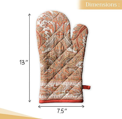 Maison d' Hermine Oven Gloves 100% Cotton Oven Mitt 7" x 13" with Loop Heat Resistant, BBQ, Cooking Gloves, Baking, Grilling, Kitchen, Handling Hot Pans (Pack of 1, Kashmir Paisley)
