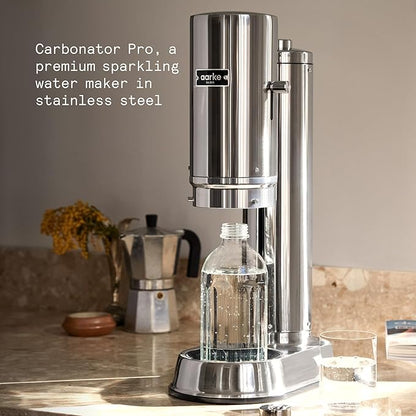 Aarke Carbonator Pro, Sparkling & Carbonation Water Machine, Stainless Steel with Glass Reusable Bottle Volume 800 mL/27 fl oz (Stainless Steel)