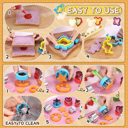 Sandwich Cutters for Kids Lunch, 33 Pcs Sandwich Cutter and Sealer Set for Kids Lunch, DIY Vegetable Fruit Shapes and Cookie Cutters for Bento Box