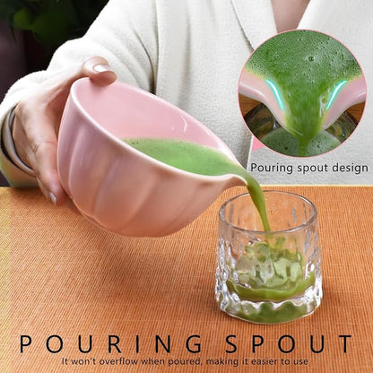 Artcome 7 Pcs Japanese Matcha Tea Set - Matcha Bowl with Pouring Spout, Matcha Whisk, Tea Scoop, Whisk Holder, Handmade Matcha Ceremony Kit For Japanese Tea Ceremony, Rose