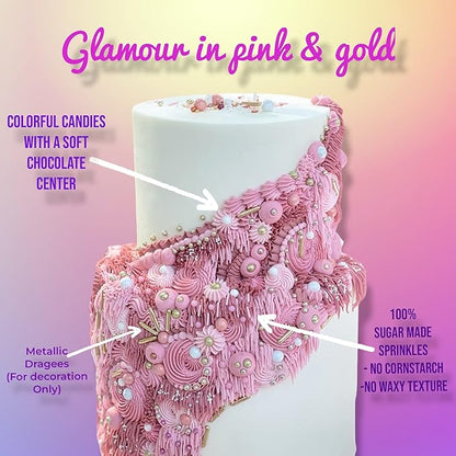 Manvscakes Edible Metallic Sprinkles Mix with Assorted Shapes and Sizes for Parties, Cookies, Ice Cream, Cake and Cupcake Decorating, 4 oz(Rose Gold and Pink)