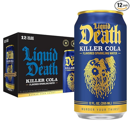 Liquid Death, Killer Cola, Soda-Flavored Sparkling Water, 12-Pack (12oz Cans), Low Sugar, Huge Flavor & No Artificial Sweeteners