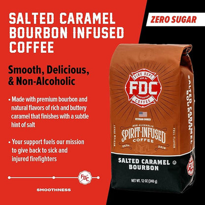 Fire Department Coffee - Salted Caramel Bourbon Coffee - Gives Back to Firefighters - Premium Bourbon Infused - Ground Medium Roast - Non-Alcoholic - Roasted in the USA - Veteran Owned - 12 oz