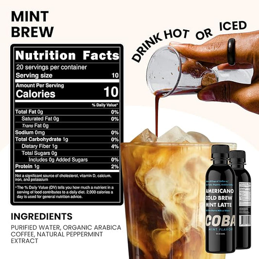 COBA Premium Coffee Concentrate – Bold & Extra Strong Cold Brew & Hot Coffee | 20 Cups per Bottle | Fair Trade Organic Medium Roast | Instant Iced Americano Latte | Dairy Free, Vegan, Gluten Free (Sweet Mint)