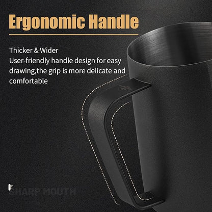 MHW-3BOMBER Milk Frothing Pitcher, 20oz/600ml Milk Frother Cup for Barista, SUS304 Stainless Steel Espresso Steaming Pitchers for Milk/Coffee/Latte Art (Matte Black) P3014B-OS
