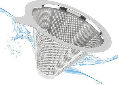 TQEONKL Pour Over Coffee Dripper,Paperless Reusable Coffee Filter,Metal Cone Reusable Single Cup Coffee Maker (2-4 cups)