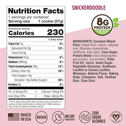 Lenny & Larry's The Complete Cookie, Snickerdoodle, Soft Baked, 8g Plant Protein, Vegan, Non-GMO, 2 Ounce Cookie (Pack of 12)