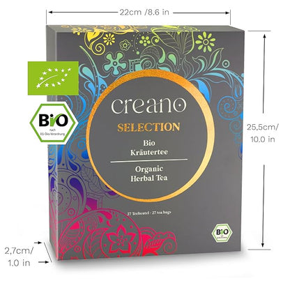 Creano Organic Herbal Tea Sampler Gift Set - Tea Gift Box - 27 Organic Tea Bags in 9 Different Varieties 54 g