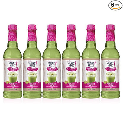 Jordan's Skinny Syrups Sugar Free Coffee Syrup, Pistachio Flavor Drink Mix, Zero Calorie Flavoring for Chai Latte, Protein Shake, Food & More, Gluten Free, Keto Friendly, 25.4 Fl Oz (Pack of 6)