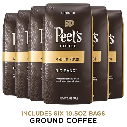 Peet's Coffee, Medium Roast Ground Coffee - Big Bang 63 Ounces (6 Bags of 10.5 Ounces)