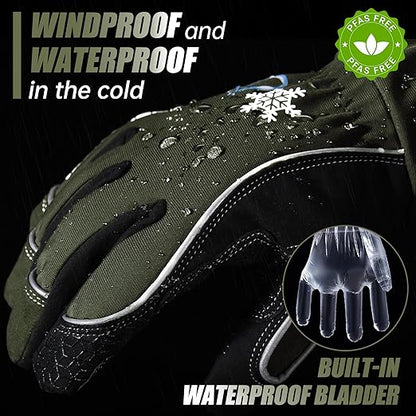HANDLANDY Winter Insulated Work Gloves, 3M Thinsulate Thermal Water-Resistant Gloves for Men Women Touch Screen, Warm Ski Snowboard Cold Weather Gloves (Army Green, Large)