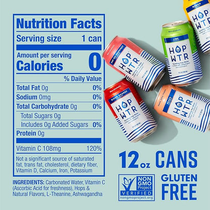 HOP WTR - Sparkling Hop Water - Variety Party Pack (12 Pack) - NA Beer, No Calories or Sugar, Low Carb, With Adaptogens and Nootropics for Added Benefits (12 oz Cans)
