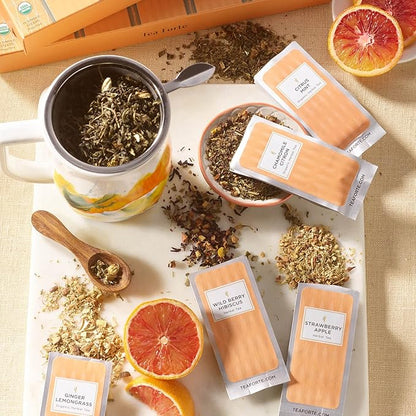 Tea Forte Herbal Tea Assortment Single Steeps Loose Leaf Premium Tea Gift Set Sampler, 15 Count 3 of Each Assorted Blends, Pre-Portioned Single Serve Pouches, Steeps 12 oz