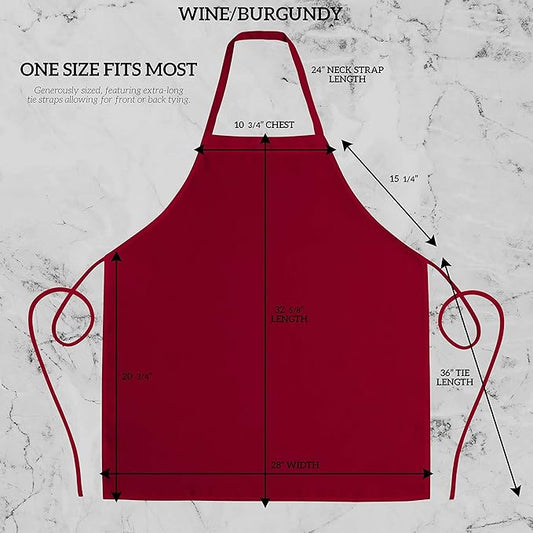 GREEN LIFESTYLE 12 Pack Professional Chef Apron – Grilling Aprons for Men, Waterproof Cooking Apron for BBQ, Work or Restaurant Use, Kitchen Aprons for Women – Burgundy, No Pockets