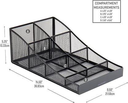 Mind Reader Countertop Organizer, Office Breakroom Supply Caddy, Desktop Organizer, Metal Mesh, Black