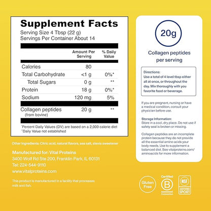 Vital Proteins Collagen Peptides Powder, Collagen Supplements, Hair & Skin Health, 14 Servings, Lemon