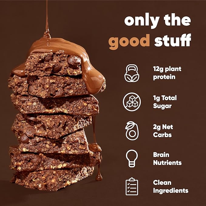 IQBAR Brain and Body Plant Protein Bars - Chocolate Sea Salt - 12-Count - Keto, Vegan, Low Carb, High Fiber, Gluten Free, Dairy Free, Low Sugar Snack with Nutrients for Focus, Energy, Meal Replacement