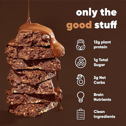 IQBAR Brain and Body Plant Protein Bars - Chocolate Sea Salt - 12-Count - Keto, Vegan, Low Carb, High Fiber, Gluten Free, Dairy Free, Low Sugar Snack with Nutrients for Focus, Energy, Meal Replacement
