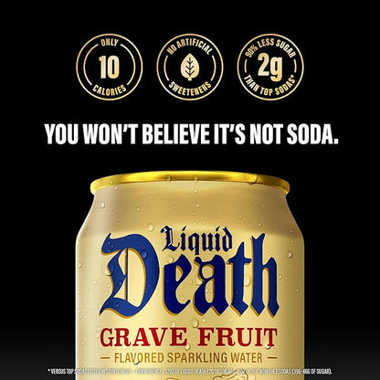 Liquid Death, Grave Fruit, Grapefruit-Flavored Sparkling Water, 12-Pack (12oz Cans), Low Sugar, Huge Flavor & No Artificial Sweeteners