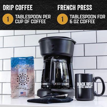 Black Rifle Coffee Company Ground Coffee Medium Roast - Roasted Blend Made from Pure Arabica Beans - Colombian & Brazilian Beans - Veteran Founded & American Made (Freedom Roast, 12oz Bag)