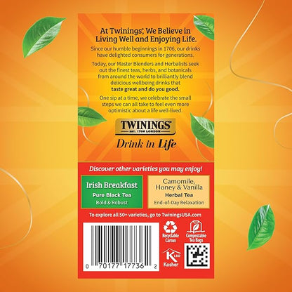 Twinings Extra Bold English Breakfast Black Tea Individually Wrapped Bags, 20 Count (Pack of 1), Robust, Caffeinated, Enjoy Hot or Iced, 20 Teabags