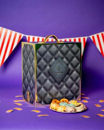 Luxe Mini Donut Ferris Wheel Box by Send A Cake – Ready to Gift, No Assembly Needed – 10 Mini Cake Donuts, Spins, Lights Up & Music – Unique Birthday & Celebration Gift for Women, Men, Adults, Kids