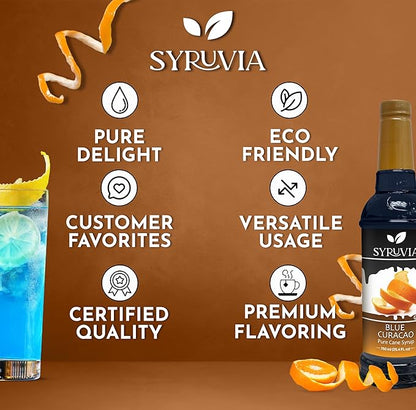 Syruvia Blue Curacao Syrup, Flavored Syrup for Cocktails, Drinks, Lemonades, Iced Teas, and Desserts – 25.4 fl oz