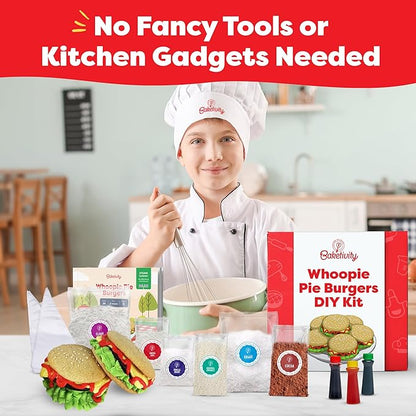 Baketivity Whoopie Pie Burgers Baking Kit for Kids - Kids Baking Set - Real Cooking Set for Girls & Boys Ages 5-12 - Kids Baking Kit with Premeasured Ingredients, STEM Kit for Kids with Instructions