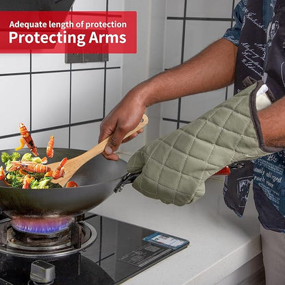 ARCLIBER Oven Mitts Heat Fire Resistant Oven Mitts 425 ° F, Quilted Terry Cloth Cotton Soft Lining Oven Gloves, Extra Long Kitchen Mittens for Cooking Baking