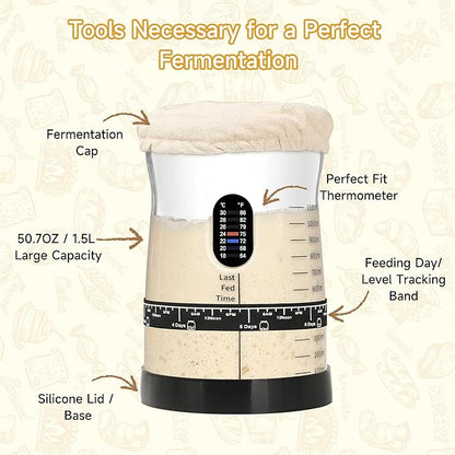 Pro Sourdough Starter Kit- 50oz Large Capacity Sourdough Starter Jar, 17 Flavorful Fermentation Recipes, Sourdough Bread Baking Supplies for Making Delicious Sourdough Breads(2PCS)